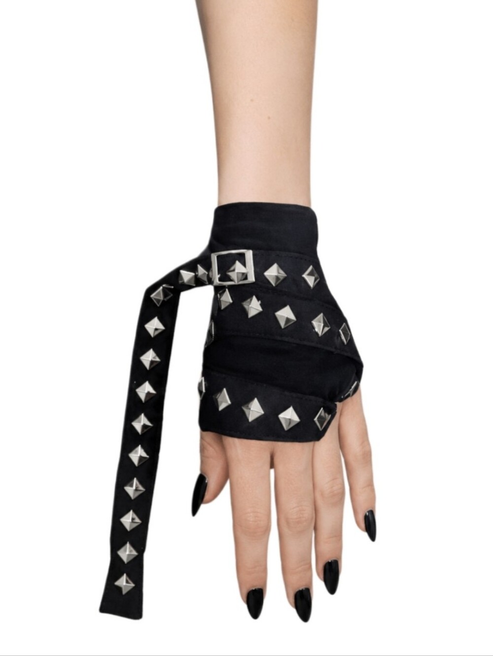 Studded Black Wrap Hand Gloves - Women Accessories